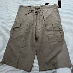 New Perry Ellis Men's Tan Cargo Shorts Capri Pans